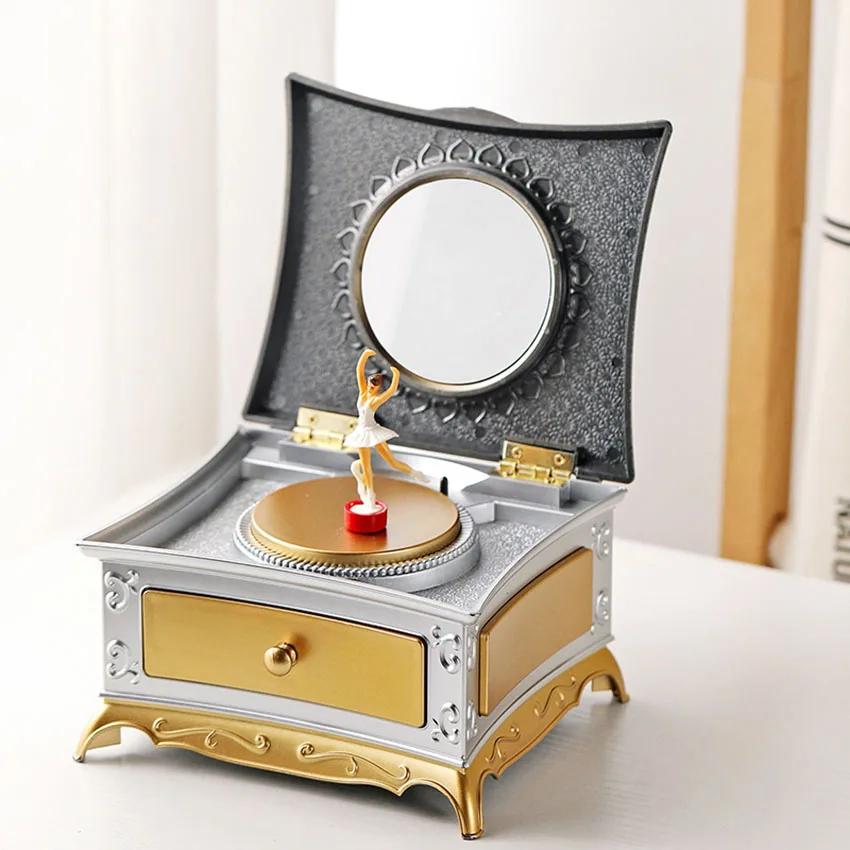 Elegant Classic Rotating Ballerina Music Box with Drawer Hand Crank Music Jewelry Box Perfect Christmas Gift for Girls