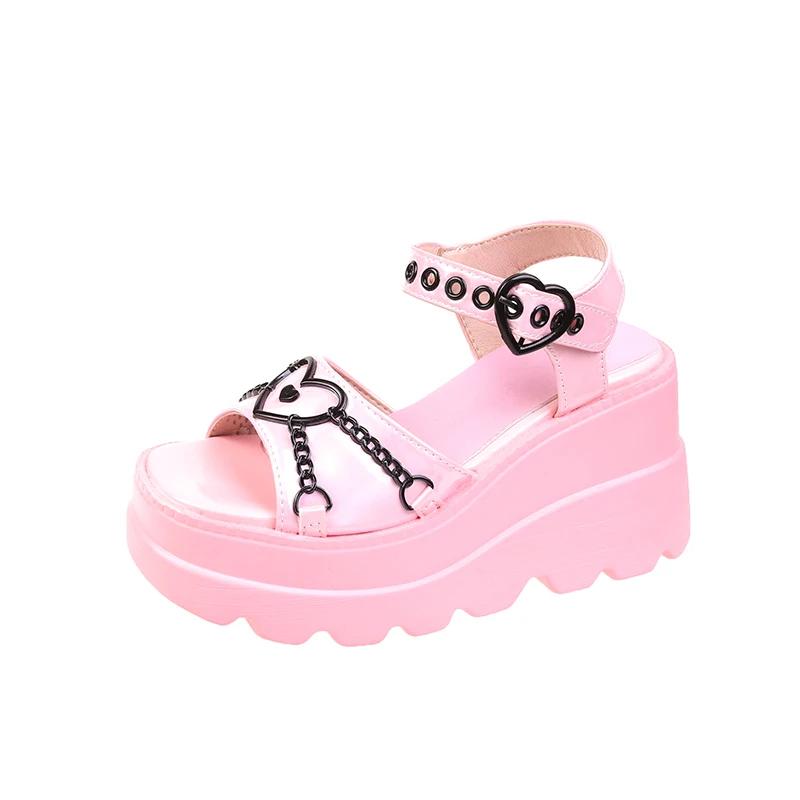 35-43 Mode Grote Maten Sleehak Dames Sandalen Metalen Ketting Decoratie Vrouwelijke Gesp Platform Schoenen Damessandalen Tide Schoenen 37 white