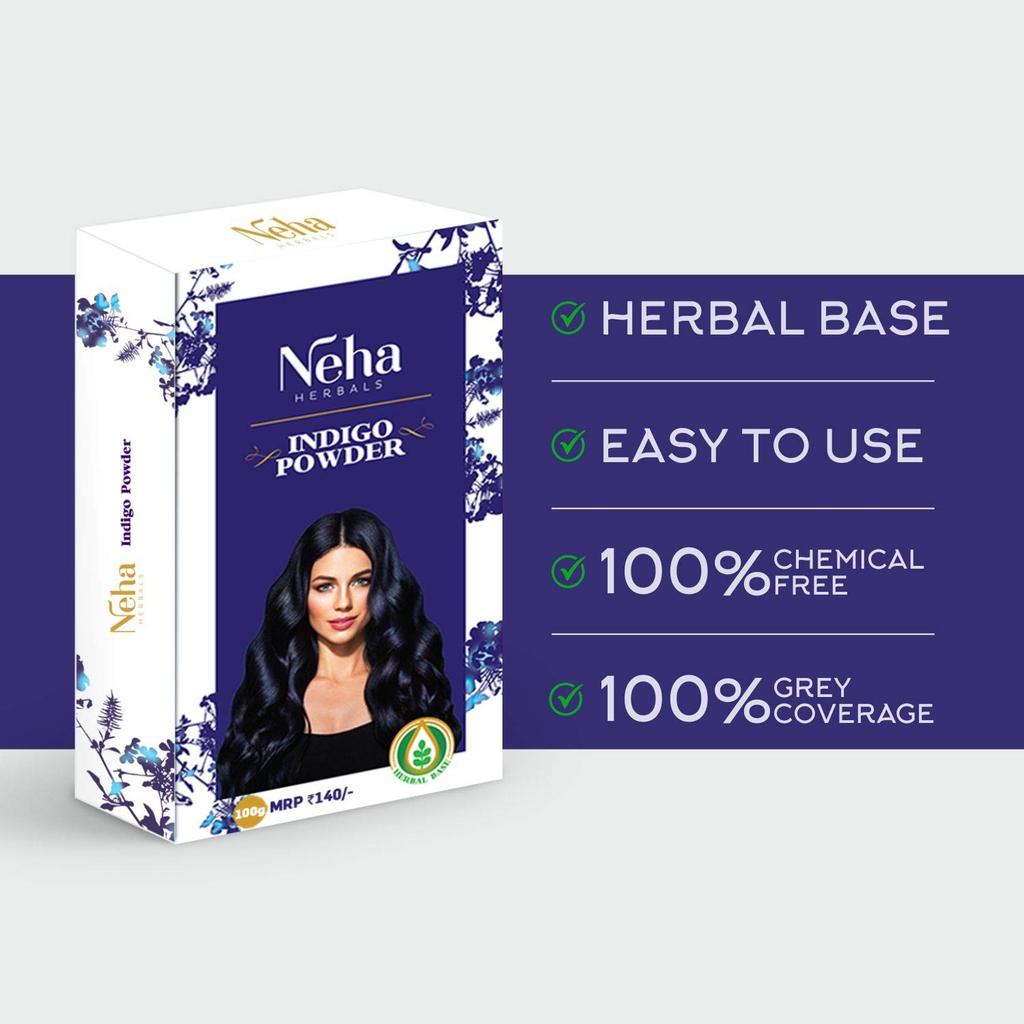 Neha Herbals Indigo Powder For Natural Hair Color 100 G Pack Hair Dye Conditioning Shine Brown To Black Shade Plant Based Chemical Free