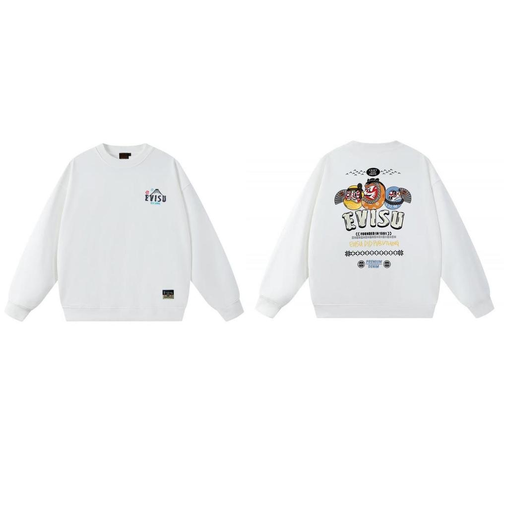 Fukujin EVISU2025 Unisex Round Neck Hoodie - Trendy Cotton Streetwear Pullover with Print