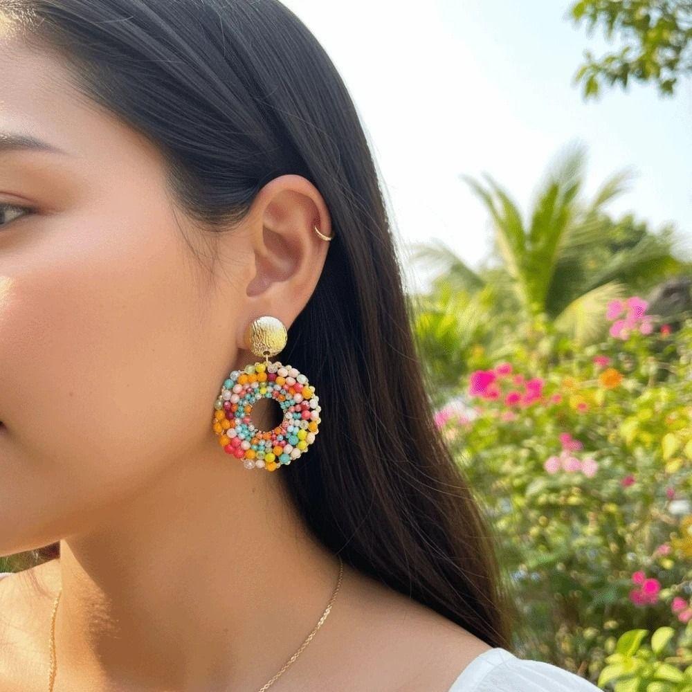 1 pair Temperament Glass Mini Beads Earrings Jewelry Exquisite Bohemian Style Eardrops Ethnic Style Polymer Clay