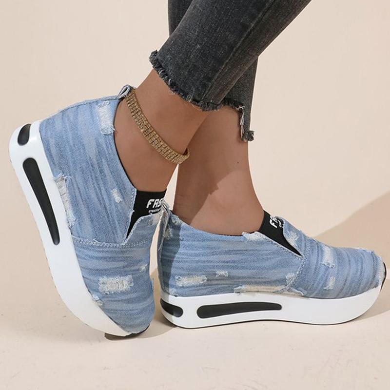 Fashion Fashion Mix Color Ripped Sneakers Women Slip On Lightweight Sports Shoes Woman Autumn Winter Low Top Platform Sneaker Female