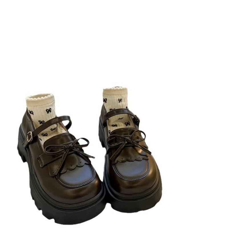 College style platform retro buckle spring new bow Mary Jane shoes with JK small leather shoes