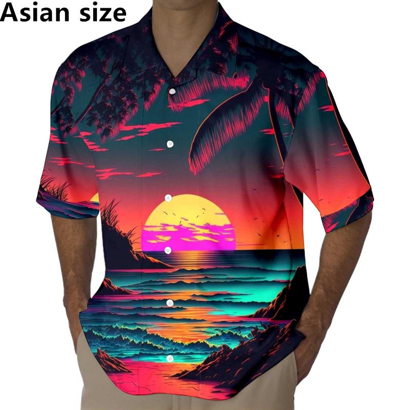 2026 Herrenhemden 3D-Druck Meeresküste Kokosnussdruck Kurzarm Hemd mit Knöpfen Sommer Mode Lässig Urlaubs Bluse Für Unisex Oberteile