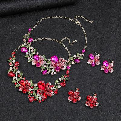 3ks Luxusná a elegantná súprava náušníc a náhrdelníka s kvetinovým motívom a nastaviteľnou retiazkou na tanečné večierky a večere, doplnená zirkónmi