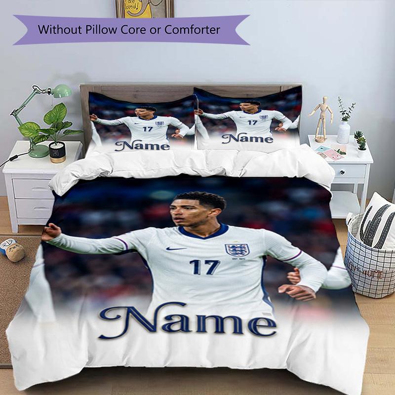 Messi Custom Name Football Jersey Personalized Name Bedding Set,Soft Touch Bed Linen for Kids Bedroom Decor,Perfect Holiday Gift,Machine Washable Duve