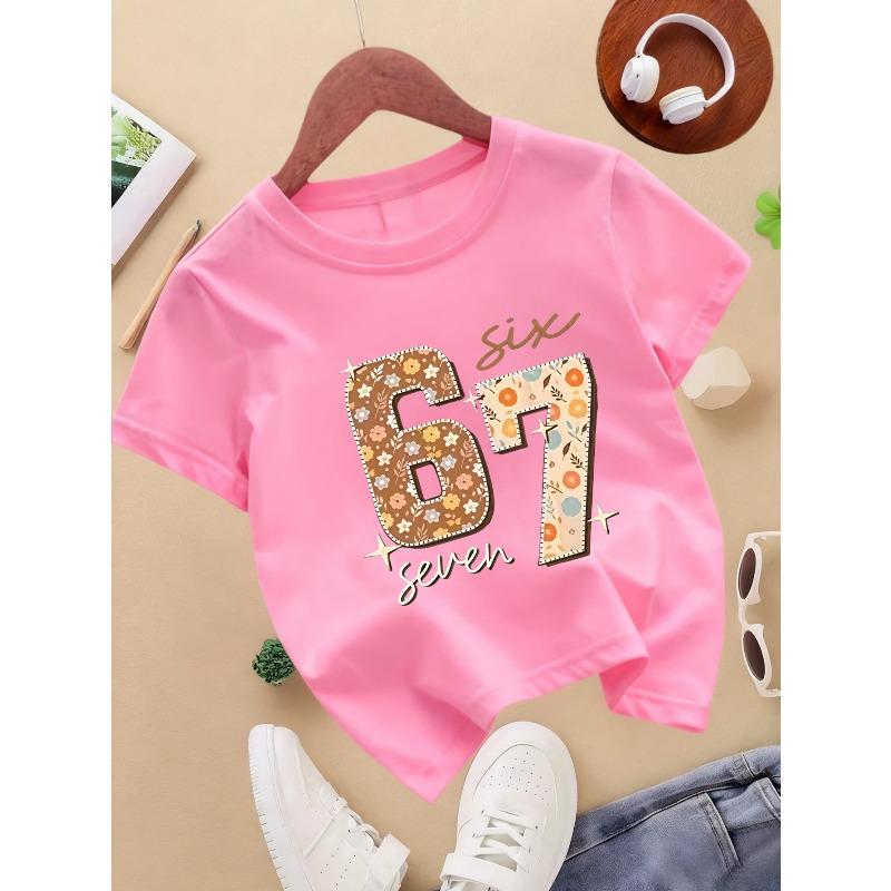 European sizes 1pc, Summer Casual Girls' Round-neck Short-sleeve T-shirt, Soft and Skin-friendly, Fashionable and Versatile