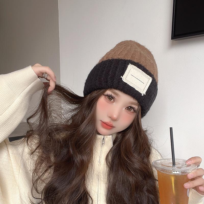 New Korean Version of Versatile Wool Knitted Hat for Women with Big Head Circumference Warm Windproof Ear Protection Wool Hat Fashion Pile