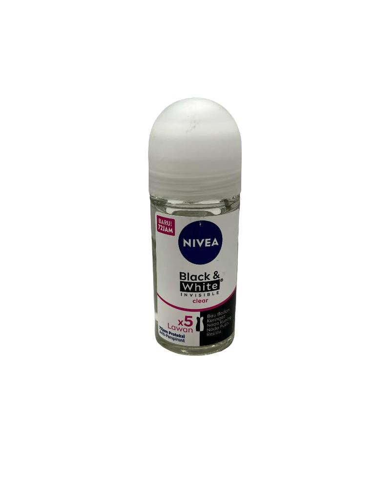 Nivea Deodorant 50ml Invisible Black and White Clear Deodorant Roll-On (Clear) - Roll-On Anti-Perspirant