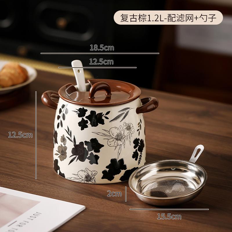

Ancient Medieval Style Floral Ceramic Oil Tank, Household Large-capacity Seasoning Bottle, Kitchen Chili Oil and Animal Fat Tank