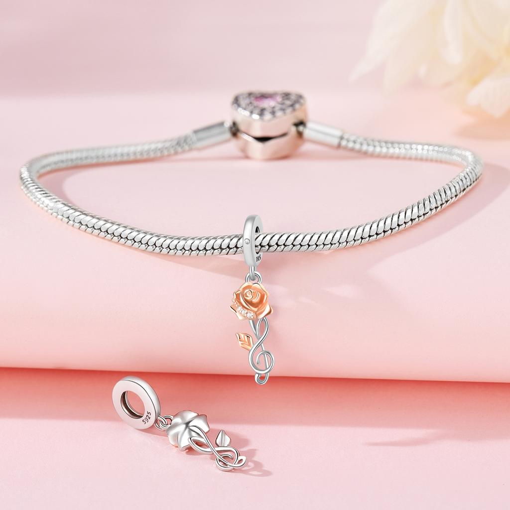 Beads Copper Charms Original Rose-Gold Rose Pendant Beads Fit Bracelet Jewelry Diy Women Fine Gift Accessory