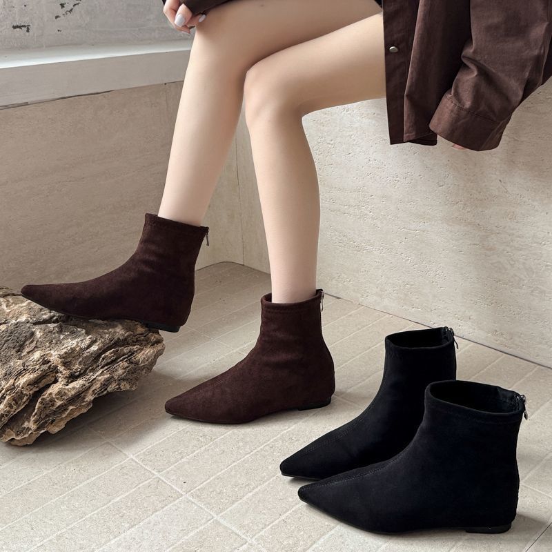 Pointed fashion elastic boots short boots black heightening thin new flat 2026 versatile thin bare boots