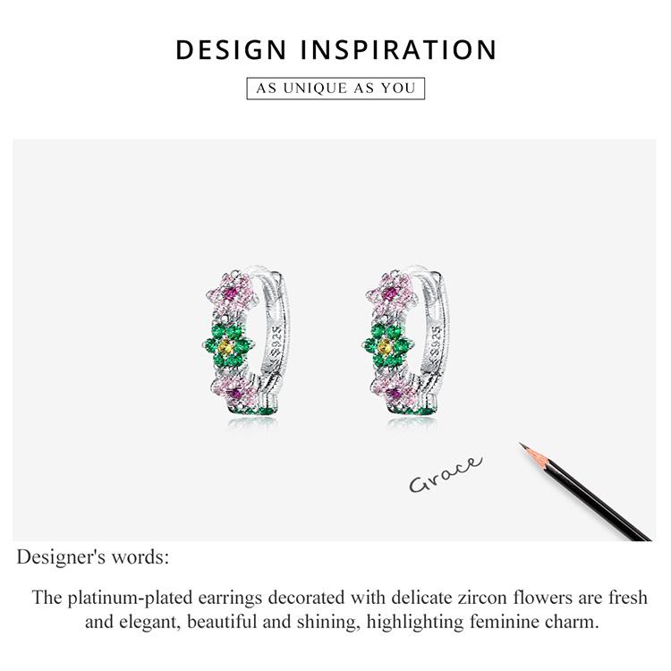 BAMOER 925 Sterling Silver Delicate Shining Pink Zircon Flowers Earrings for Women Fashion Jewelry