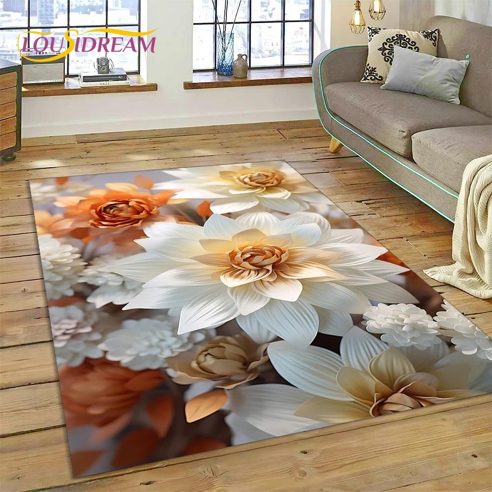 3D Dream Sun Flowers Nordic Daisy Carpet Rug for Bedroom Living Room Home Sofa Decoration,Children Game Large Decor Floor Mat