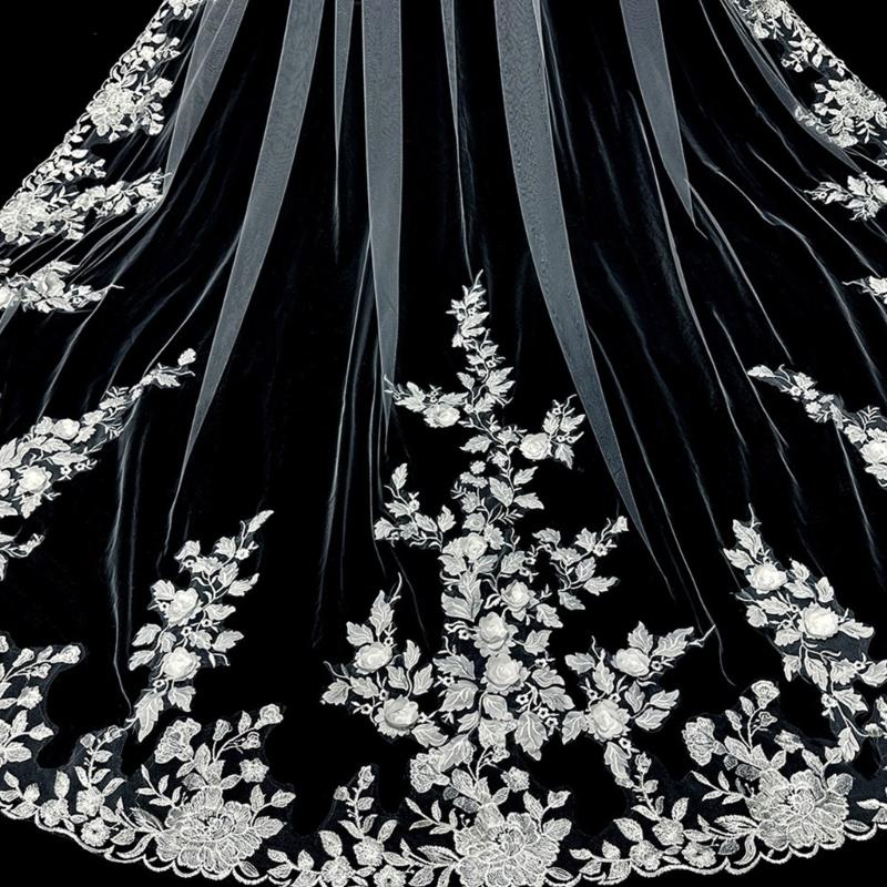 Handgjord Spets Bröllopsvepa Bekväm Slöja Glittrande Elegant Slöja Lätt Vikt för Elegant Brud