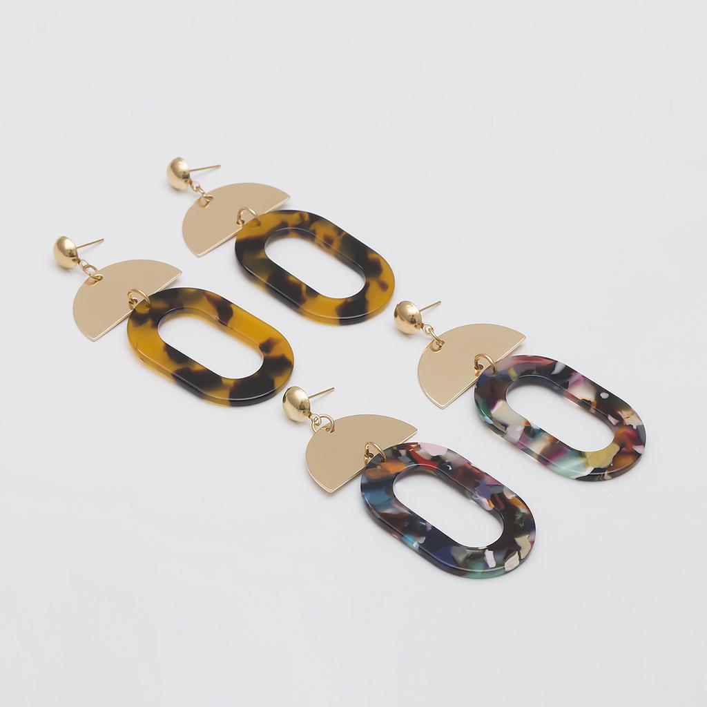 Retro Simple Acetic Acid Leopard Print Earrings Women, Temperament Versatile Geometric Oval Splicing Earrings Stud Earrings