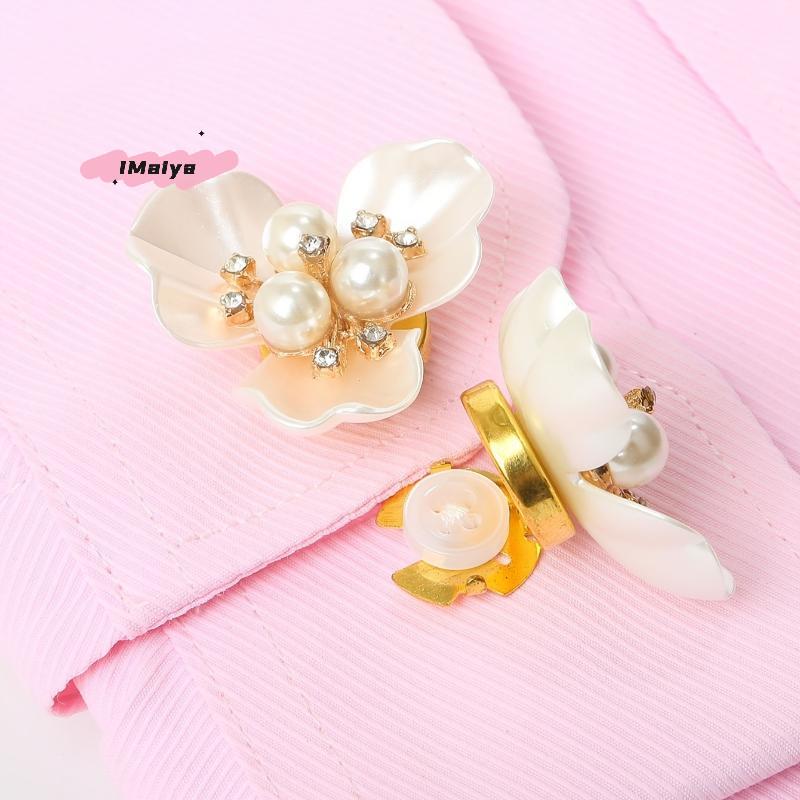 M-Perlenblumen-Knopfabdeckung Strassverzierter Clip Abnehmbare Manschettenknöpfe Knopfabdeckung Für Damen Hemden Basteln DIY