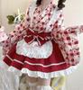 CAWILXHA Lolita Cosplay Princess Long Mori Dreamy Halloween Costume Red Dress, Costume, Red, Yellow, Purple, Sleeves, Sleeves, Girl, Cute, Apron,
