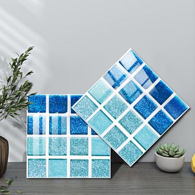 10pcs Ocean Blues Flat Mosaic Tile Wall Stickers Kitchen Bathroom Stairs Home Decor Peel & Stick Waterproof Art Wall Decals