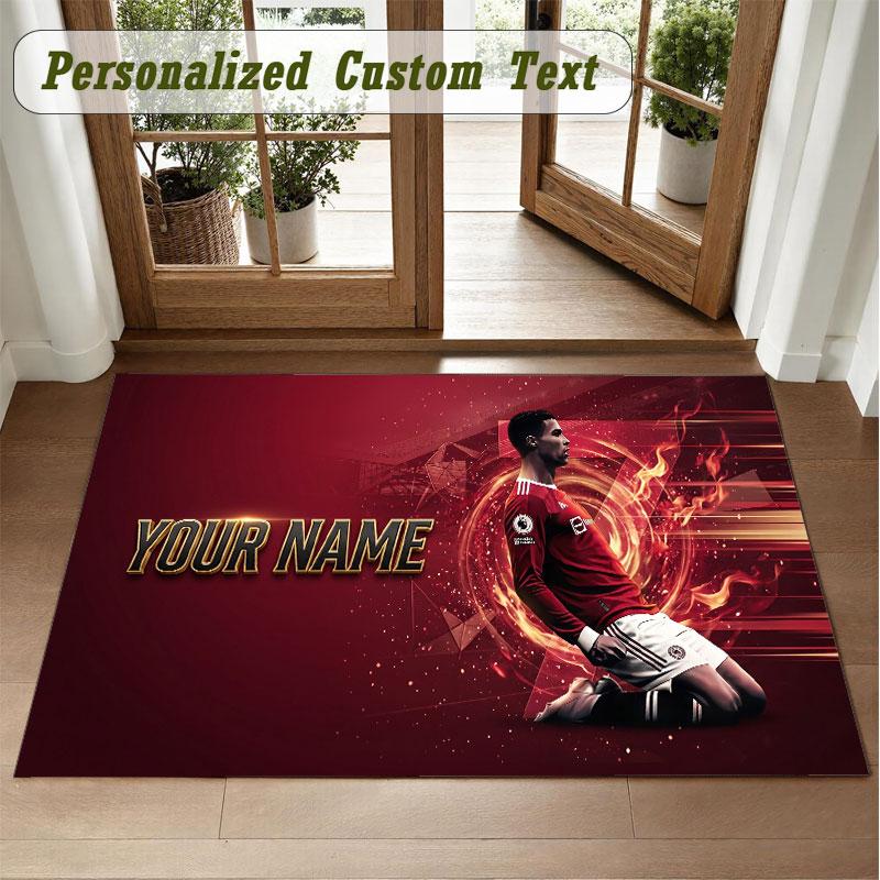 Crystal Velvet Square Rug Custom NameCristiano Ronaldo Pattern Non Slip Home Floor Decor Rug