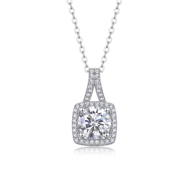 Geometric Square Moissanite Necklace Set With Ring Women Sterling Locket Chain Minimalist Chic Jewelry