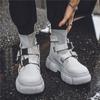 Fashion Gray Men's Buckle Strap Boots Trendy Designer Socks  Boots Men Tooling Platform Shoes Man Slip-On Autumn Winter Footwear