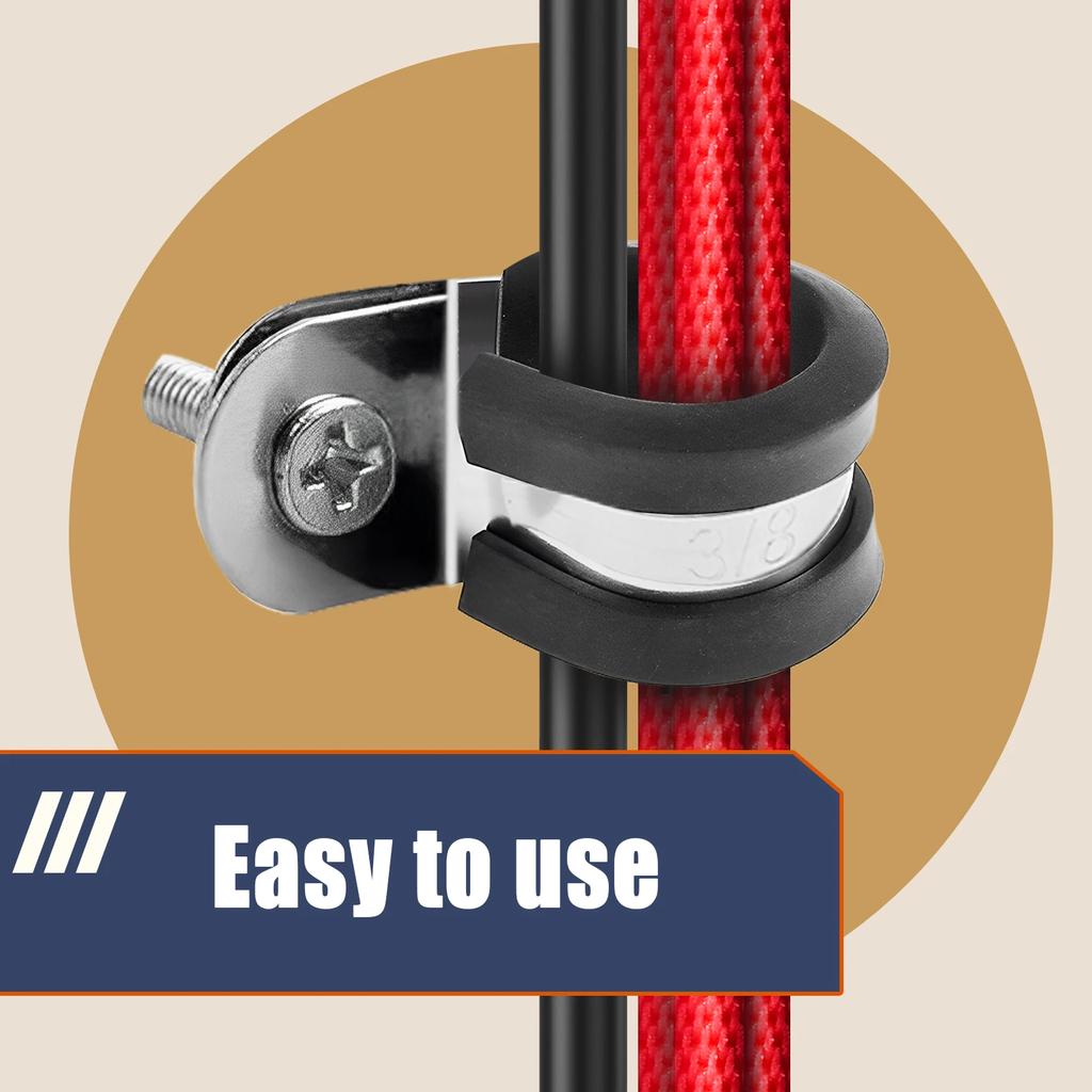 53PCS 1/2 Inch 3/8 Inch Cable Clamps Stainless Steel Tape Clamps Insulated Hose Pipe Sturdy Wire Clamp for Automotive Industry