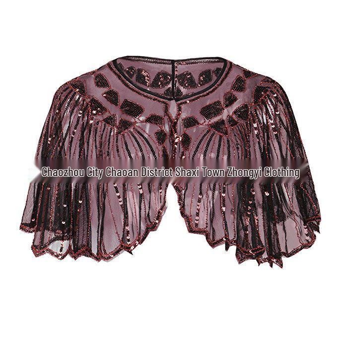 

Винтажное вечернее платье 1920-х годов с пайетками, вырезами и кружевной шалью