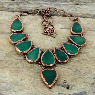 Collana con smeraldo sfaccettato dello Zambia, collana in rame elettroformato, collana con catena regolabile, collana fatta a mano, gioielli con pietre preziose, regalo per la mamma