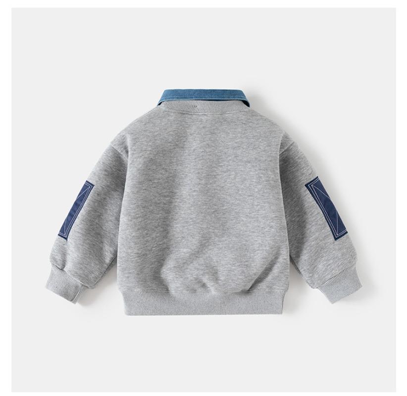 Dětský svetr falešný dvoudílný 2025 podzim a zima nový korejská verze dětského oblečení chlapecká fleecová bunda dětský top