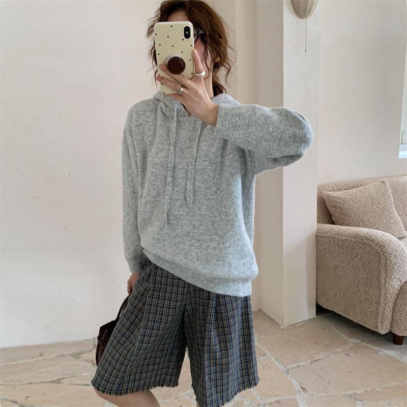 Casual hooded knitted sweater women's autumn and winter new loose lazy style outer wear retro pullover bottoming shirt