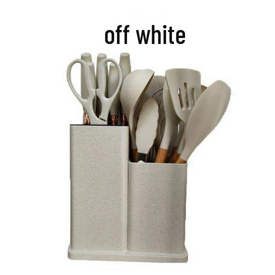 Spot Silicone Kitchen Utensil 19-Piece Non-Stick Set: Includes Spatulas, Spoons, Storage Bucket, and Knife Set.