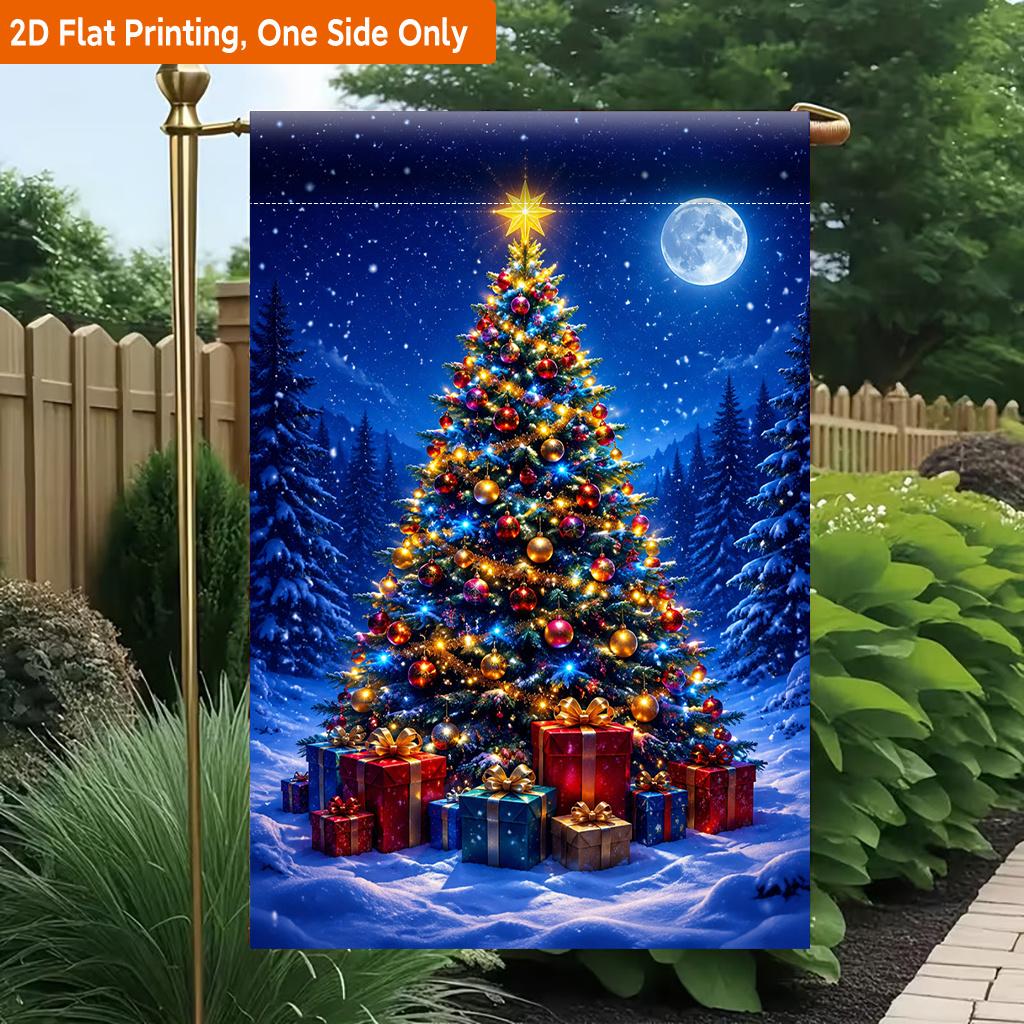 2D Flat - 2D Flat Printing Garden Flag 1pc, Christmas Tree And Gift Celebration Durable Single-Sided Print Yard Flag, Garden And Home Holiday Decorati