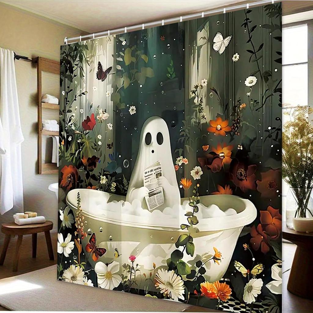 Halloween Shower Curtain Spooky Bathroom Cute Funny Shower Curtains Ghost Shower Curtain Waterproof Polyester Insulated
