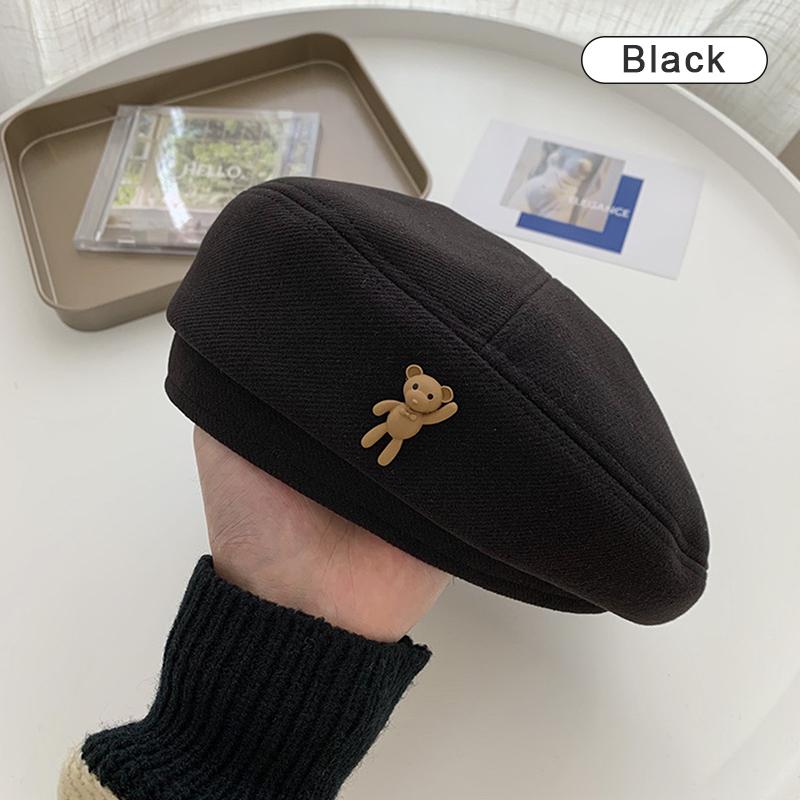 

Женская зимняя теплая шапка-бини в стиле медведя, французская художница, однотонная женская кепка чёрный