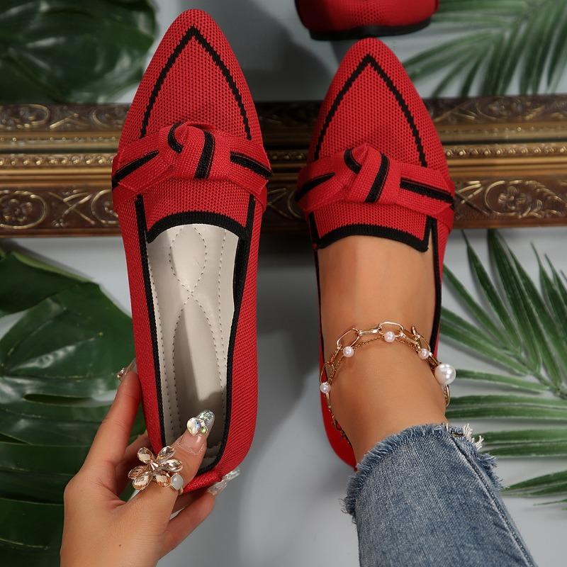Women's Pointed Toe Bow Loafer Flats, Comfortable Non-Slip Moccasins, Plus Size Spring Fall Shoes