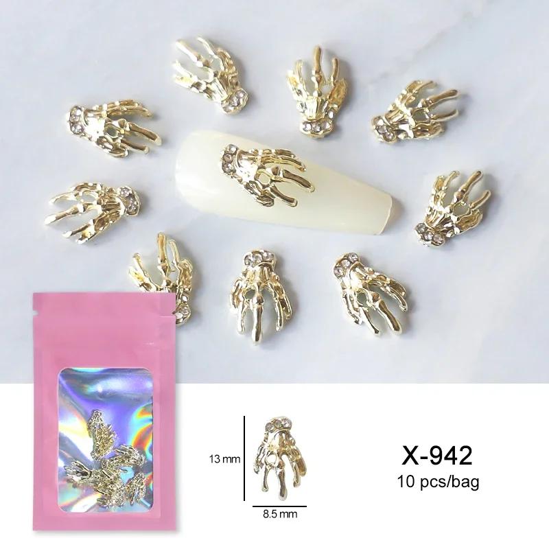 Alloy Skull Nail Charms Retro Halloween Decals Ornaments 3D Ghost Silver Classic Jewelry Nails Art Design Manicure Accessories
