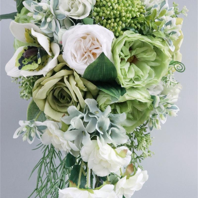 Delicate LimeGreen Rose Display Bouquets Artificial Flower Decorations Bride and Bridesmaids Long Bouquets for Wedding