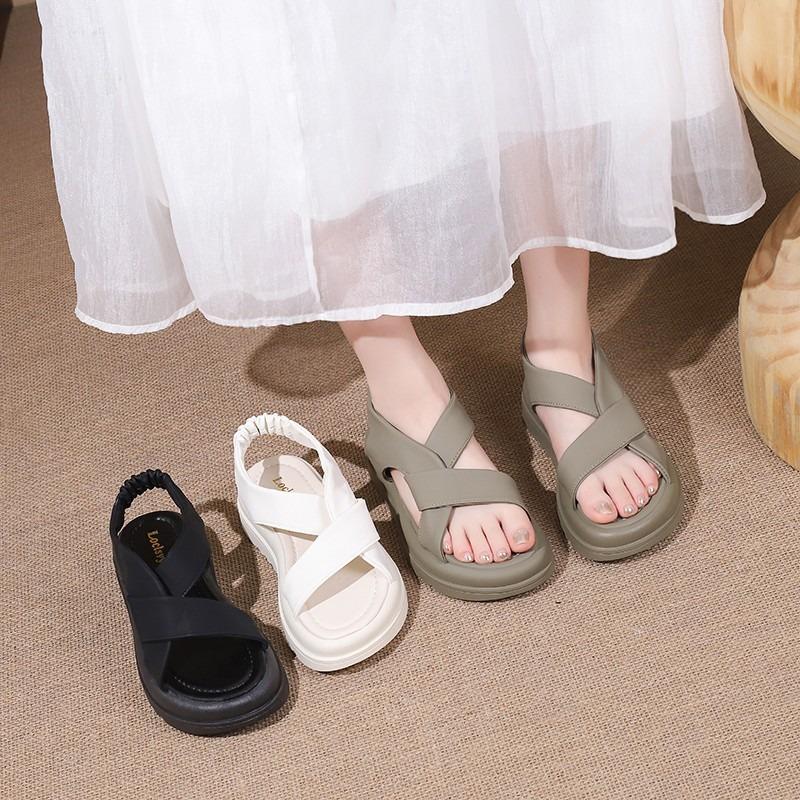 Thick Bottom Elasticized Sandals Women Korean Cross Strap Open Toe Sandals