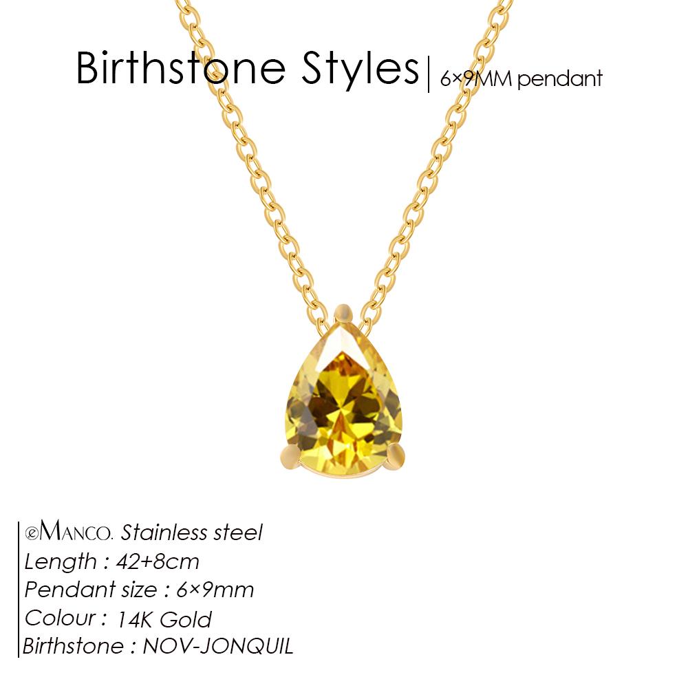 eManco Hot Sale Shiny Crystal Necklace Stainless Steel Teardrop Zirconia Pendant Women's Birthstone Collarbone Chain Wholesale
