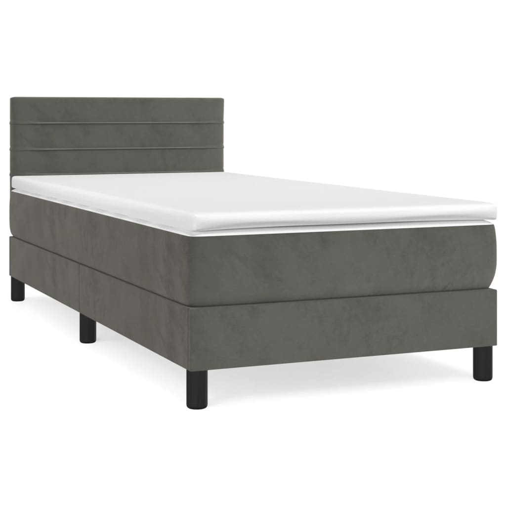 Vidaxl Łóżko Kontynentalne Z Materacem, Ciemnoszary Aksamit, 90X190 Cm