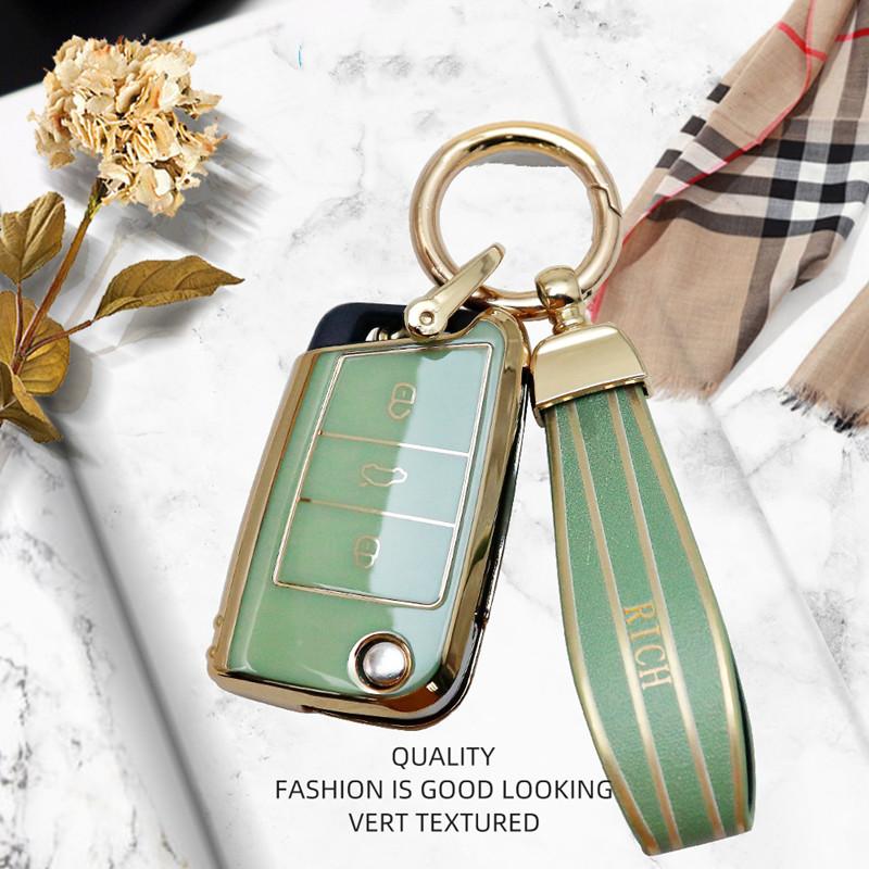 Luxuriöse Fernbedienungsschlüsselhülle für Volkswagen VW Polo Golf 7 MK7 Tiguan MK2 für SEAT Ateca Leon FR 2 Ibiza für Skoda Octavia