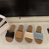 Retro woven style holiday sandals one-word slippers women's shoes wear flat beach sandals
