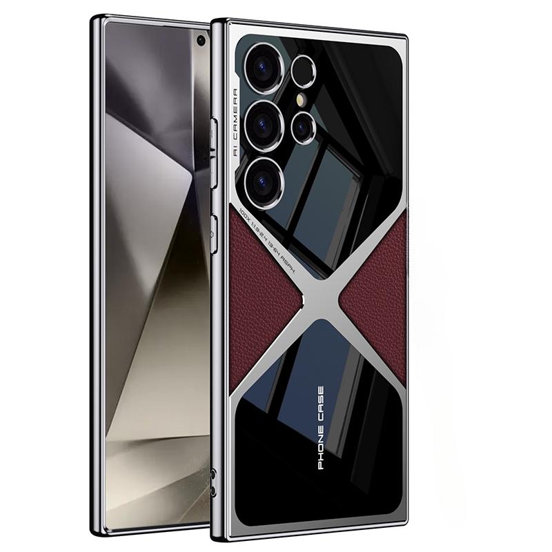 S25 S24 Ultra Electroplated Plain Leather  Phone Case for Samsung Galaxy S25 S24 S23 Ultra 5G PC+TPU Shockproof Protective Cover