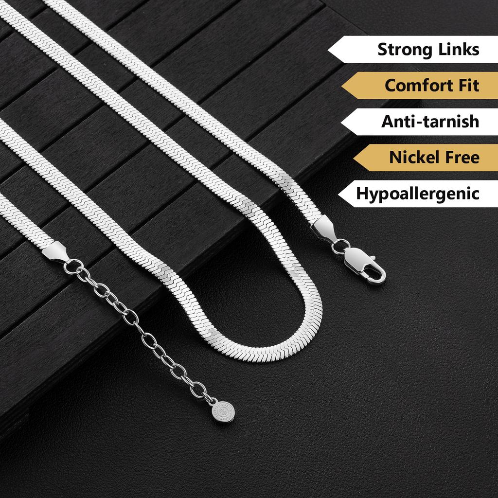 3mm 5mm 14K Gold Plated Flat Herringbone Necklace Women Girls Trendy Jewelry Gifts Dainty Choker Magic Blade Link Snake Chain