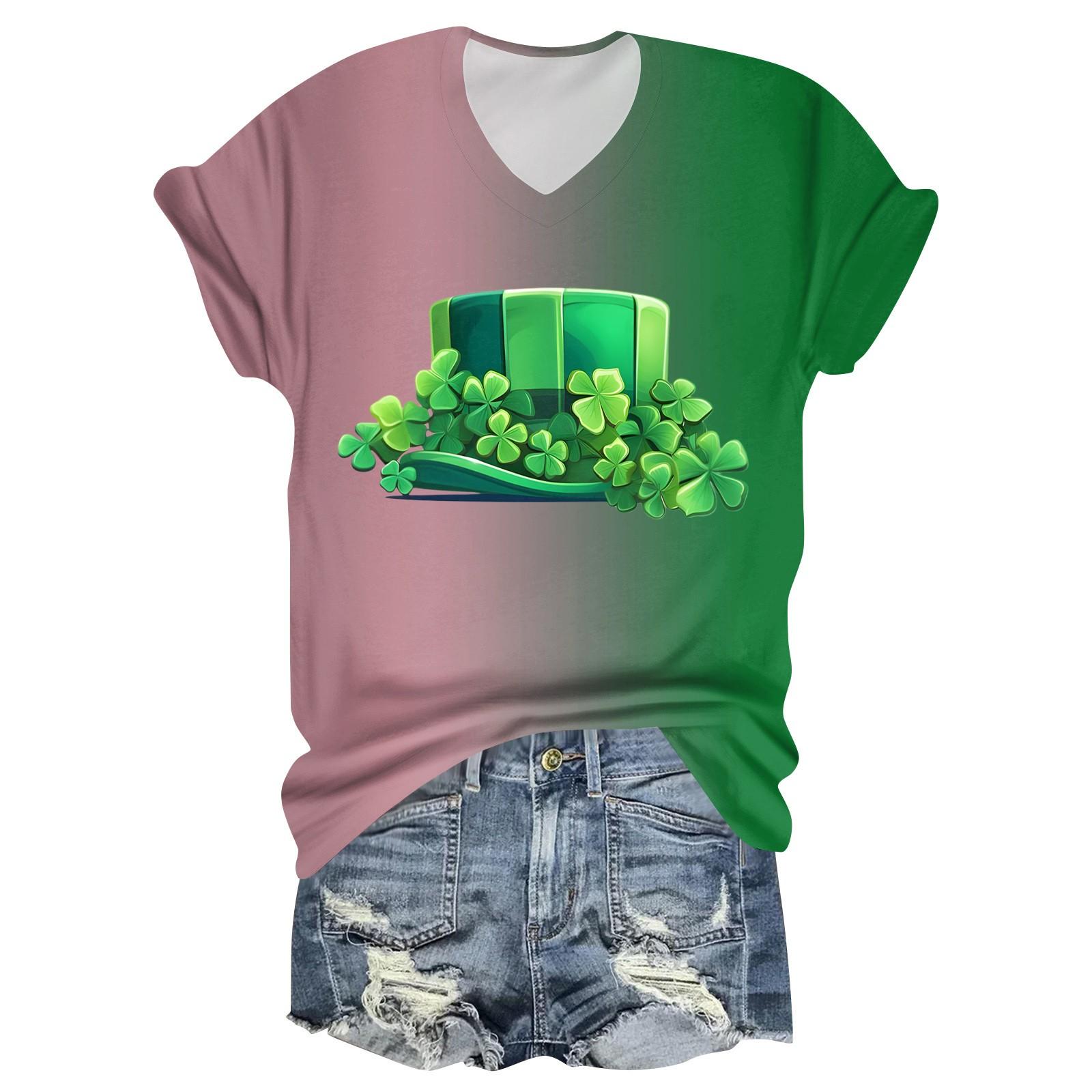 

Женская модная повседневная футболка с коротким рукавом и V-образным вырезом XXXXL зелёный