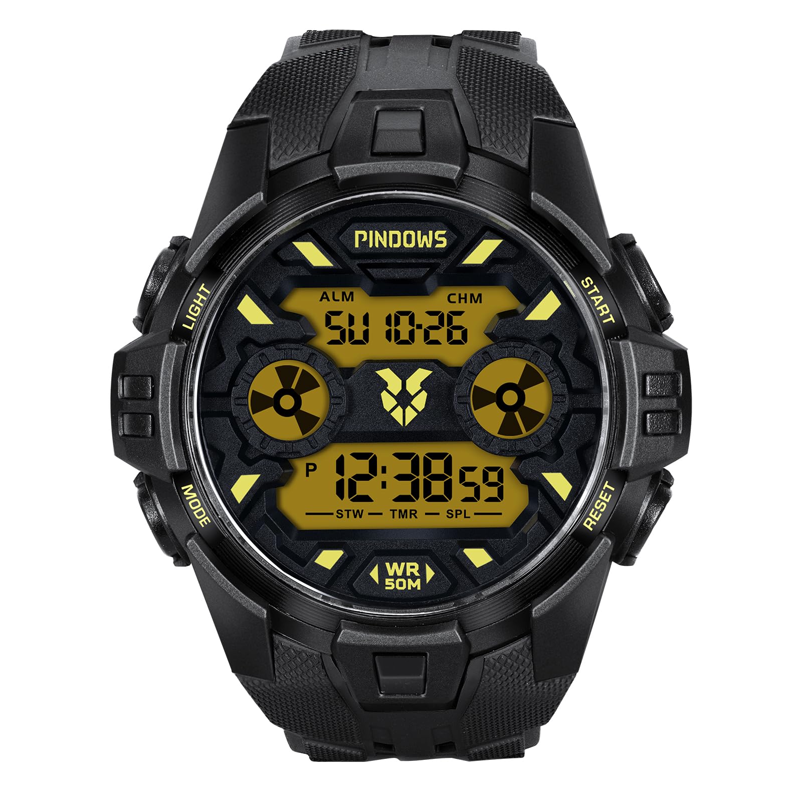 

Цифровые спортивные часы PINDOWS с таймером, водонепроницаемые 50 м, многофункциональные тактические часы со светодиодной подсветкой, мужские, секундомер, будильник, мужские