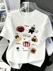 Cute Black Cat Snack Collage Hand Drawn Print T Shirt Kawaii Cartoon Pet Unisex Casual Soft Short Sleeve Graphic Tee