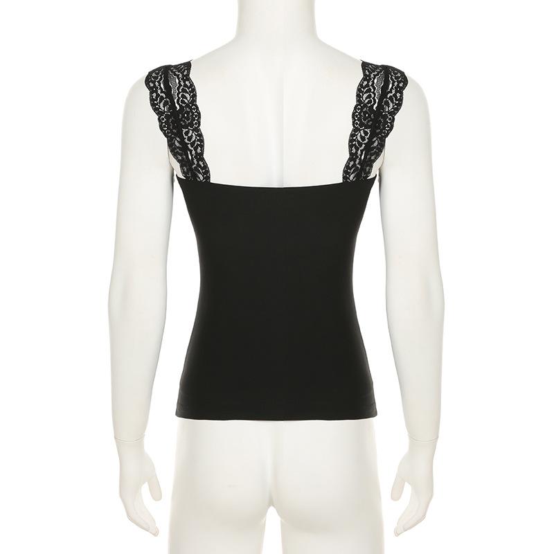 Women's Lace Splicing Pleated Chest Sexy V-neck Waist Slimming Hundred Bottoming Tank Tops