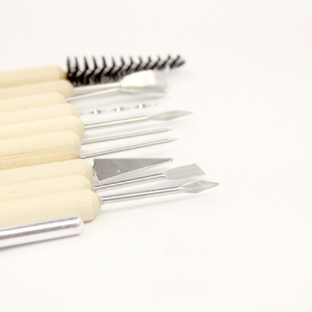 11Pc Clay Tools Metal-Tipped Wood Handle